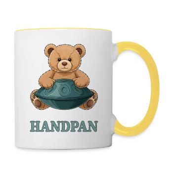 Ours en peluche Handpan - Mug contrasté - blanc/jaune - Droite