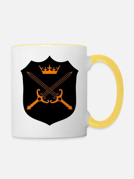 Kreuzschwerter Kronen Emblem - Tasse zweifarbig - Weiß/Gelb