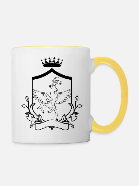 Geflügeltes Reh – edles Wappentier Wald - Tasse zweifarbig - Weiß/Gelb