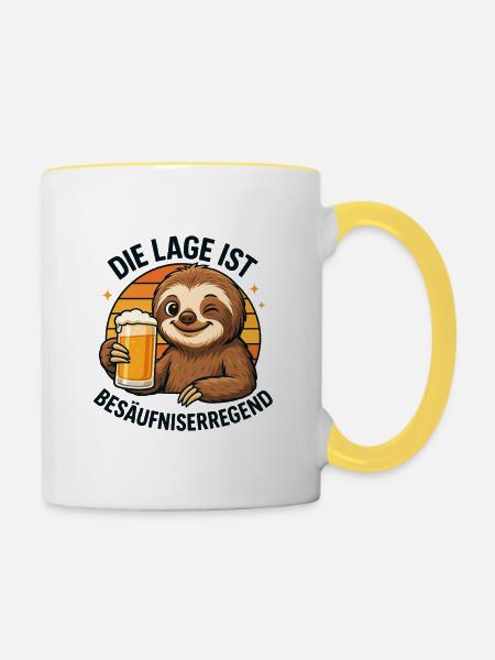 Sloth mit Bier: Besäufniserregende Lage Faultier - Tasse zweifarbig - Weiß/Gelb