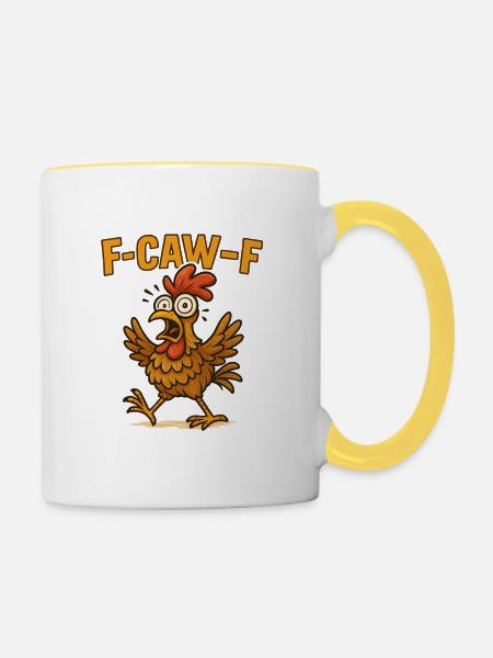F-Caw-F Cartoon Hähnchen fcawf Hühner - Tasse zweifarbig - Weiß/Gelb
