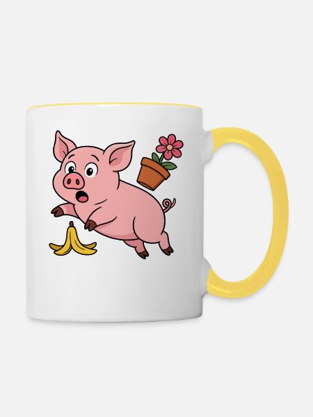 Schwein Gehabt - Tasse zweifarbig - Weiß/Gelb