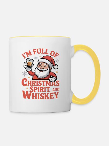 Weihnachts-Whiskey-Weihnachtsgeist - Tasse zweifarbig - Weiß/Gelb