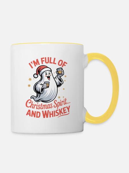 Whiskey Santa Weihnachtsgeist - Tasse zweifarbig - Weiß/Gelb