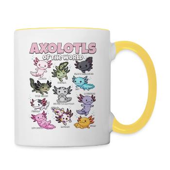 Axolotls der Welt Kawaii Bildungsgrafik - Tasse zweifarbig - Weiß/Gelb - Rechts