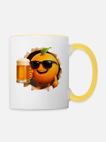Orange Bier - Tasse zweifarbig - Weiß/Gelb