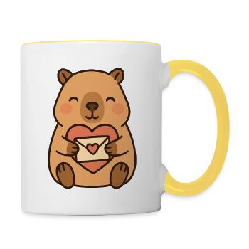 Capybara avec lettre d’amour – Motif de la Saint-Valentin - Mug contrasté - blanc/jaune - Droite