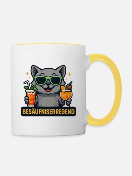 Katzenbar Partyheld mit Drinks - Tasse zweifarbig - Weiß/Gelb