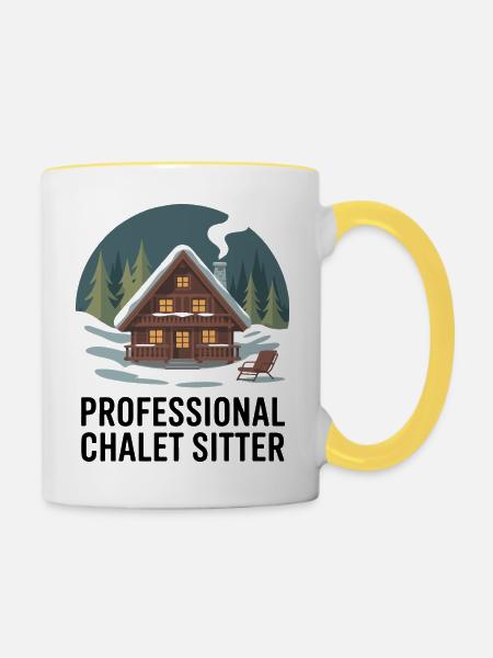 Gemütliches Chalet im Schneewald - Tasse zweifarbig - Weiß/Gelb