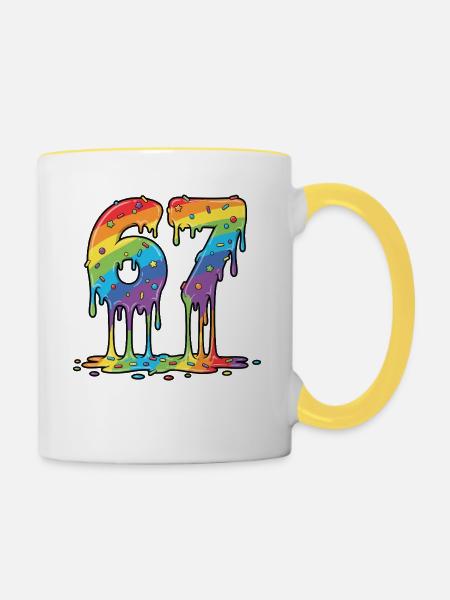 Rainbow 67 Meme-Feier - Tasse zweifarbig - Weiß/Gelb