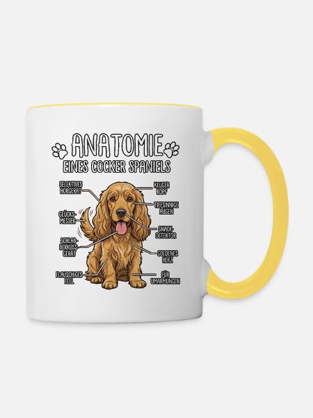 Cocker Spaniel: Die wahre Anatomie - Tasse zweifarbig - Weiß/Gelb