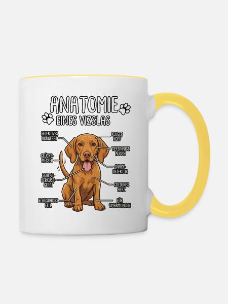 Vizsla: Die wahre Anatomie - Tasse zweifarbig - Weiß/Gelb