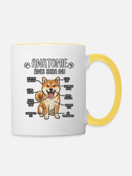 Shiba Inu: Die wahre Anatomie - Tasse zweifarbig - Weiß/Gelb