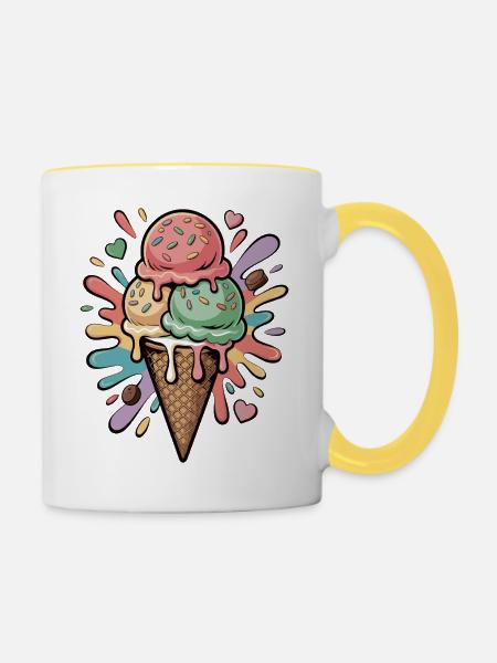 Bunte Eiscreme Explosion - Tasse zweifarbig - Weiß/Gelb