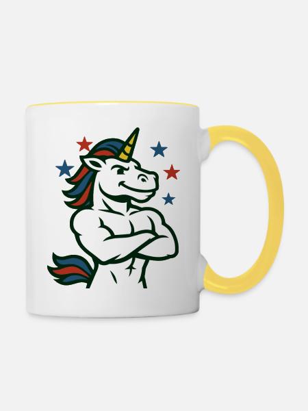 Selbstbewusste Einhorn-Illustration - Tasse zweifarbig - Weiß/Gelb