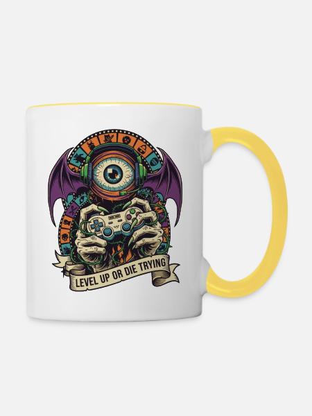 Level Up Augenmonster Controller - Tasse zweifarbig - Weiß/Gelb