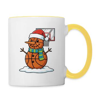 Graphique de Noël de bonhomme de neige de basketball pour les fans de baseball - Mug contrasté - blanc/jaune - Droite