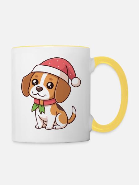 Weihnachts-Beagle-Welpe - Tasse zweifarbig - Weiß/Gelb