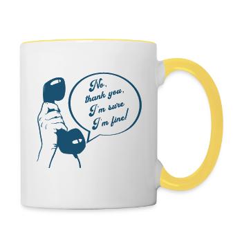 Style rétro de téléphone : conversation drôle Je vais bien - Mug contrasté - blanc/jaune - Droite