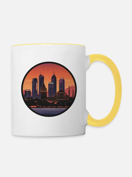 Istanbul Abendstimmung Skyline - Tasse zweifarbig - Weiß/Gelb