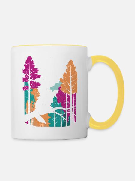 Mondwolf im farbenfrohen Waldfuchs - Tasse zweifarbig - Weiß/Gelb