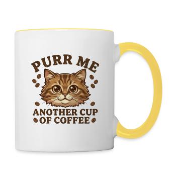 Schnurr mir noch eine Tasse Kaffee Katze Wortspiel - Tasse zweifarbig - Weiß/Gelb - Rechts