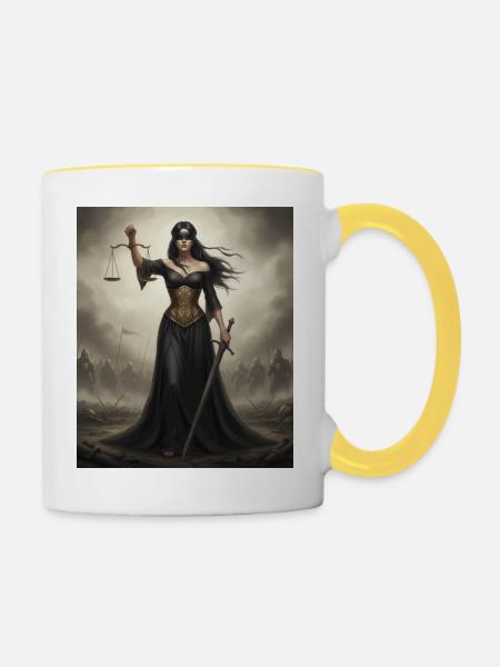 Die Frau schaukelt - Tasse zweifarbig - Weiß/Gelb