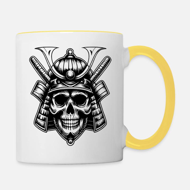 Skull Samurai Warrior Emblem - Contrasting Mug - white/yellow