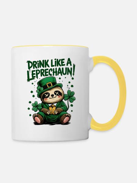 Faultier Leprechaun St. Patrick's Day Design - Tasse zweifarbig - Weiß/Gelb