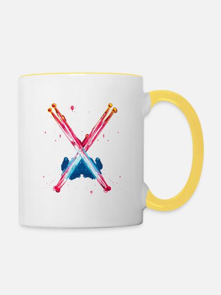 Schlagzeug Retrowave - Tasse zweifarbig - Weiß/Gelb