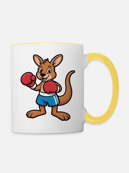 Känguru Boxer Cartoon – Ringkämpfer - Tasse zweifarbig - Weiß/Gelb