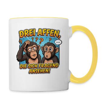 Drei Affen Verwirrung – Lustiges Comic Design - Tasse zweifarbig - Weiß/Gelb - Rechts