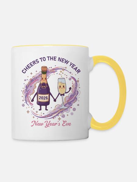 Prost auf Silvester 2026 - Tasse zweifarbig - Weiß/Gelb