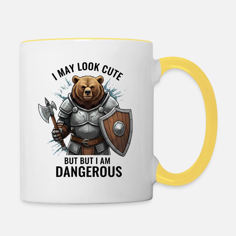 Krieger Bär mit Axt & Schild – Gefährlicher Bear - Contrasting Mug - white/yellow
