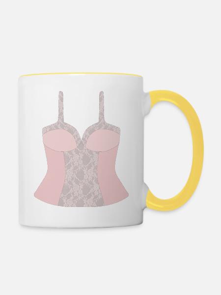 Spitzenrosa Korsettoberteil - Tasse zweifarbig - Weiß/Gelb