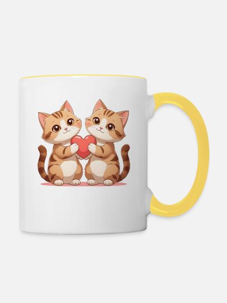 Katzenherz Duett - Tasse zweifarbig - Weiß/Gelb