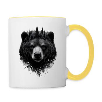 Mystischer Wald Bär Natur Krafttier - Tasse zweifarbig - Weiß/Gelb - Rechts
