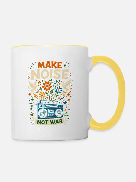 Make noise not war, peace musik - Tasse zweifarbig - Weiß/Gelb
