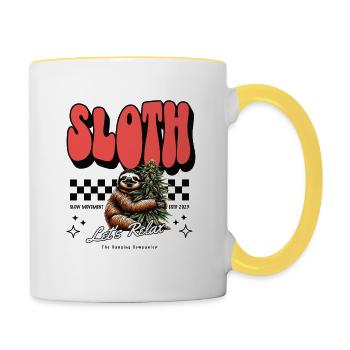 Sloth Relax – Chill Pattern Cannabis défectueux - Mug contrasté - blanc/jaune - Droite