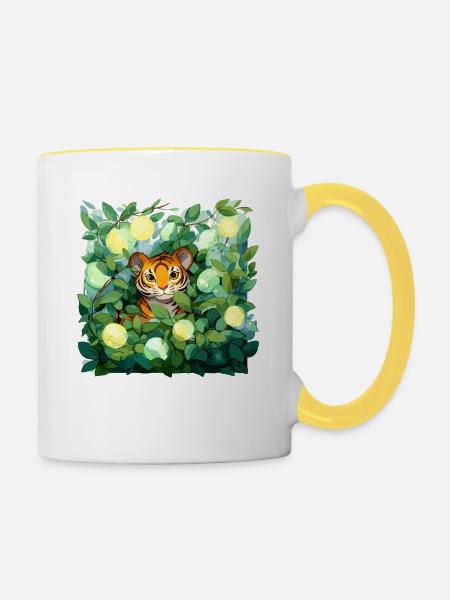 Tiger im Zitronenlaub - Tasse zweifarbig - Weiß/Gelb