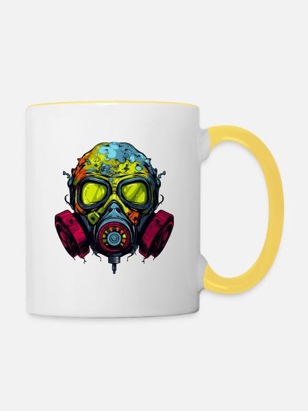 Gasmaske Graffiti - Tasse zweifarbig - Weiß/Gelb