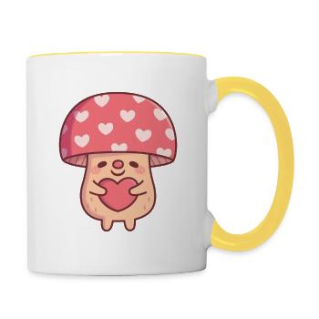 Cute Mushroom Hugging Heart Valentine - Contrasting Mug - white/yellow - Right