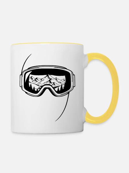 Gipfelblick Skibrille Grafik - Tasse zweifarbig - Weiß/Gelb