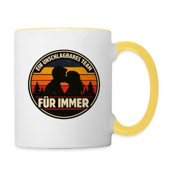 Équipe imbattable, amour pour toujours - Mug contrasté - blanc/jaune - Droite