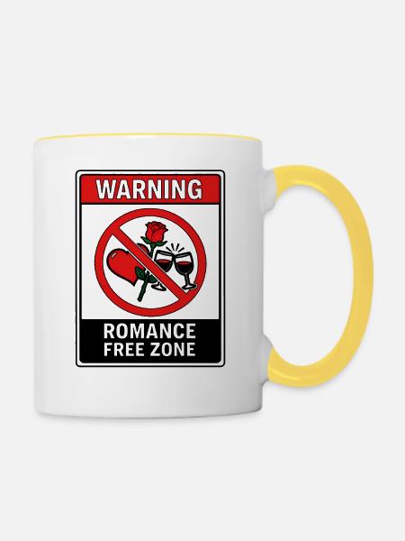 Warning Romance Free Zone - Tasse zweifarbig - Weiß/Gelb