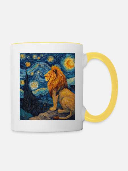 Löwe Van Gogh - Tasse zweifarbig - Weiß/Gelb