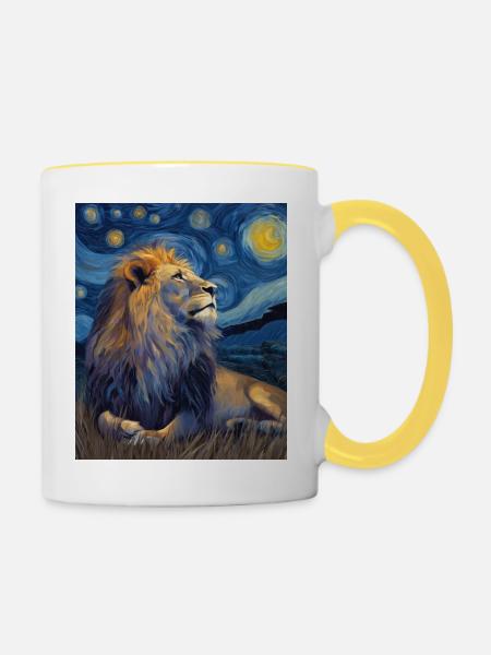 Löwe Van Gogh - Tasse zweifarbig - Weiß/Gelb