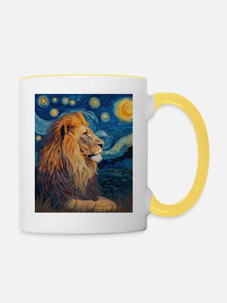 Löwe Van Gogh - Tasse zweifarbig - Weiß/Gelb