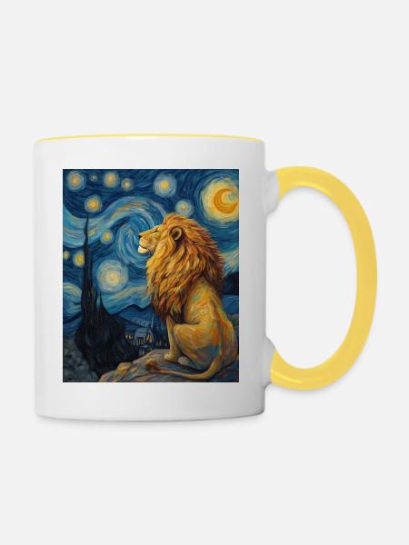 Löwe Van Gogh - Tasse zweifarbig - Weiß/Gelb