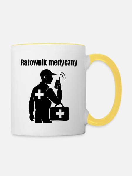 Medizinische Pflegekraft mit Erste-Hilfe-Set - Tasse zweifarbig - Weiß/Gelb